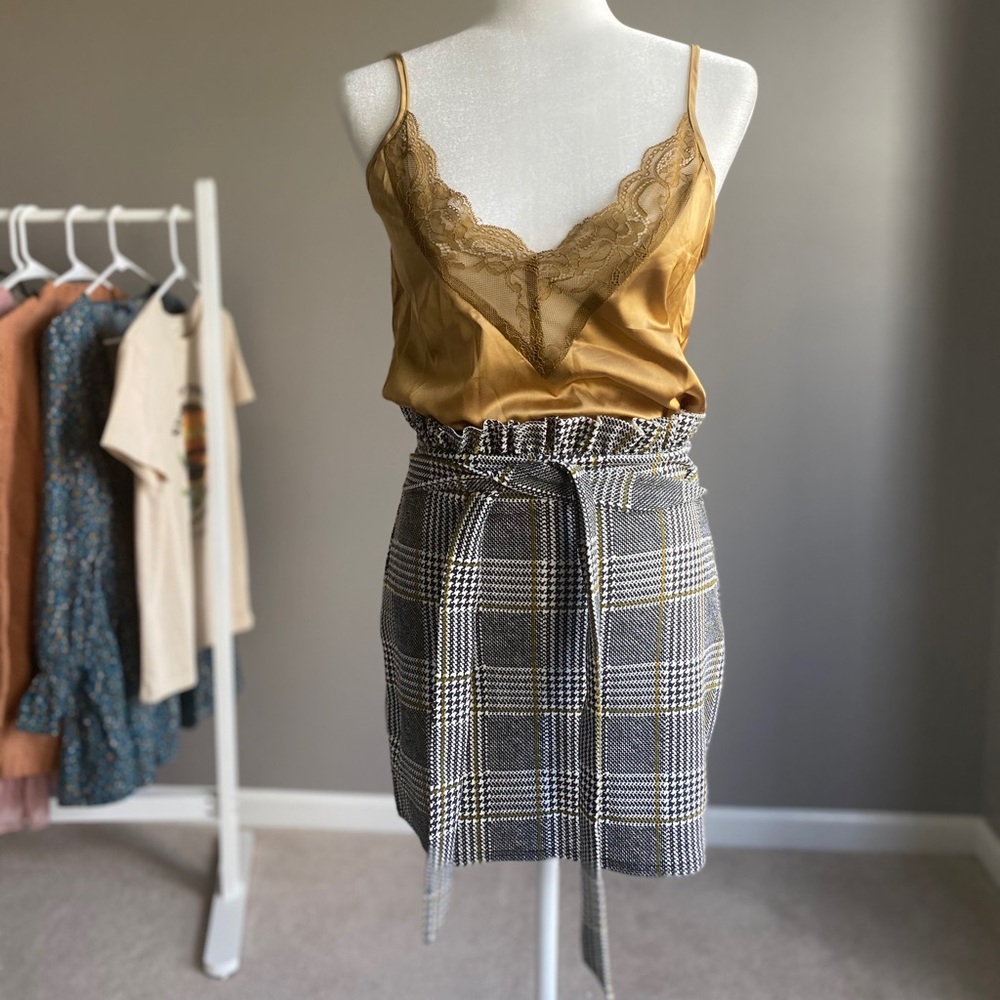 High Waisted Plaid Checker Tie Front Skirt - Picture 7 of 9